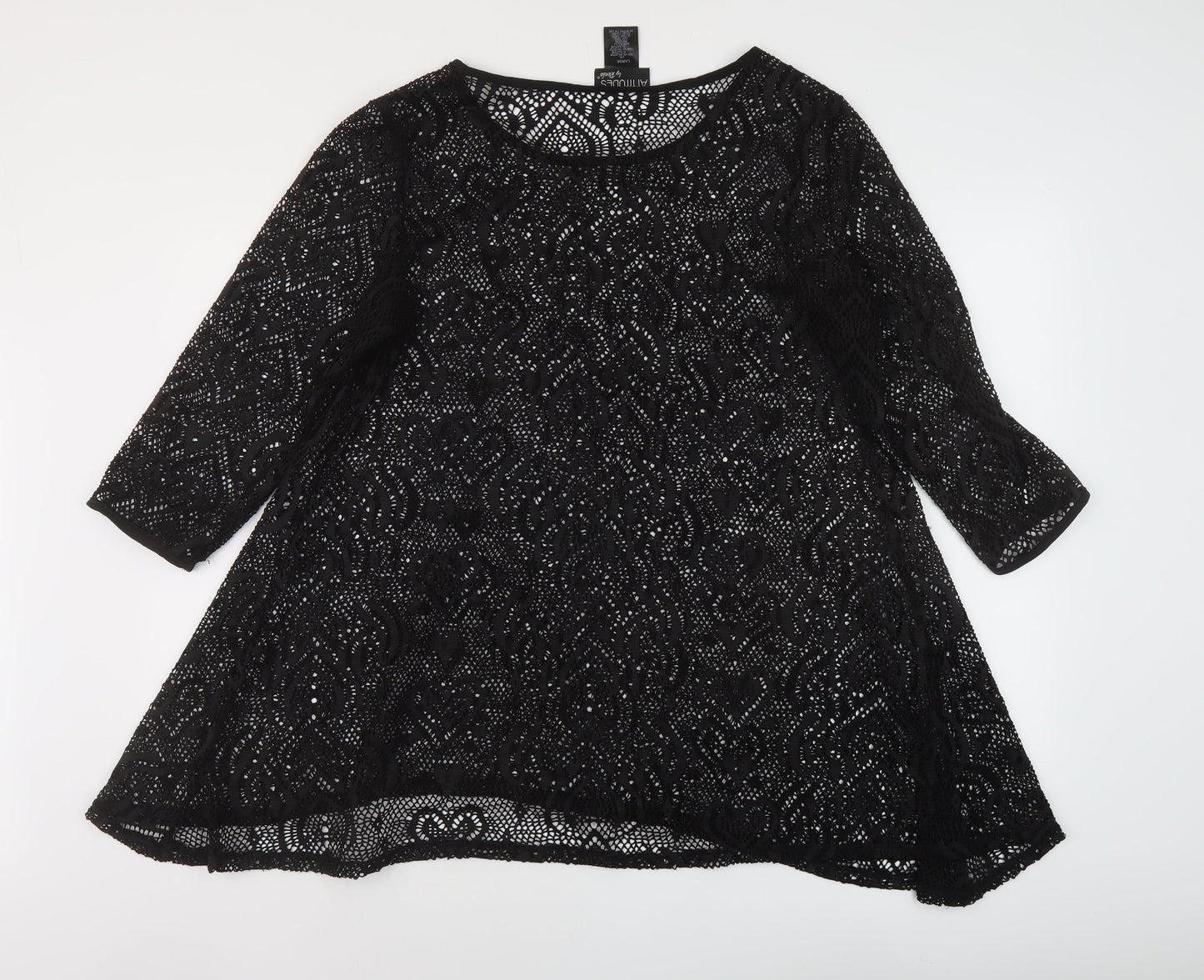 Attitudes Womens Black Polyester Basic Blouse Size L Round Neck