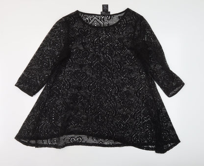 Attitudes Womens Black Polyester Basic Blouse Size L Round Neck