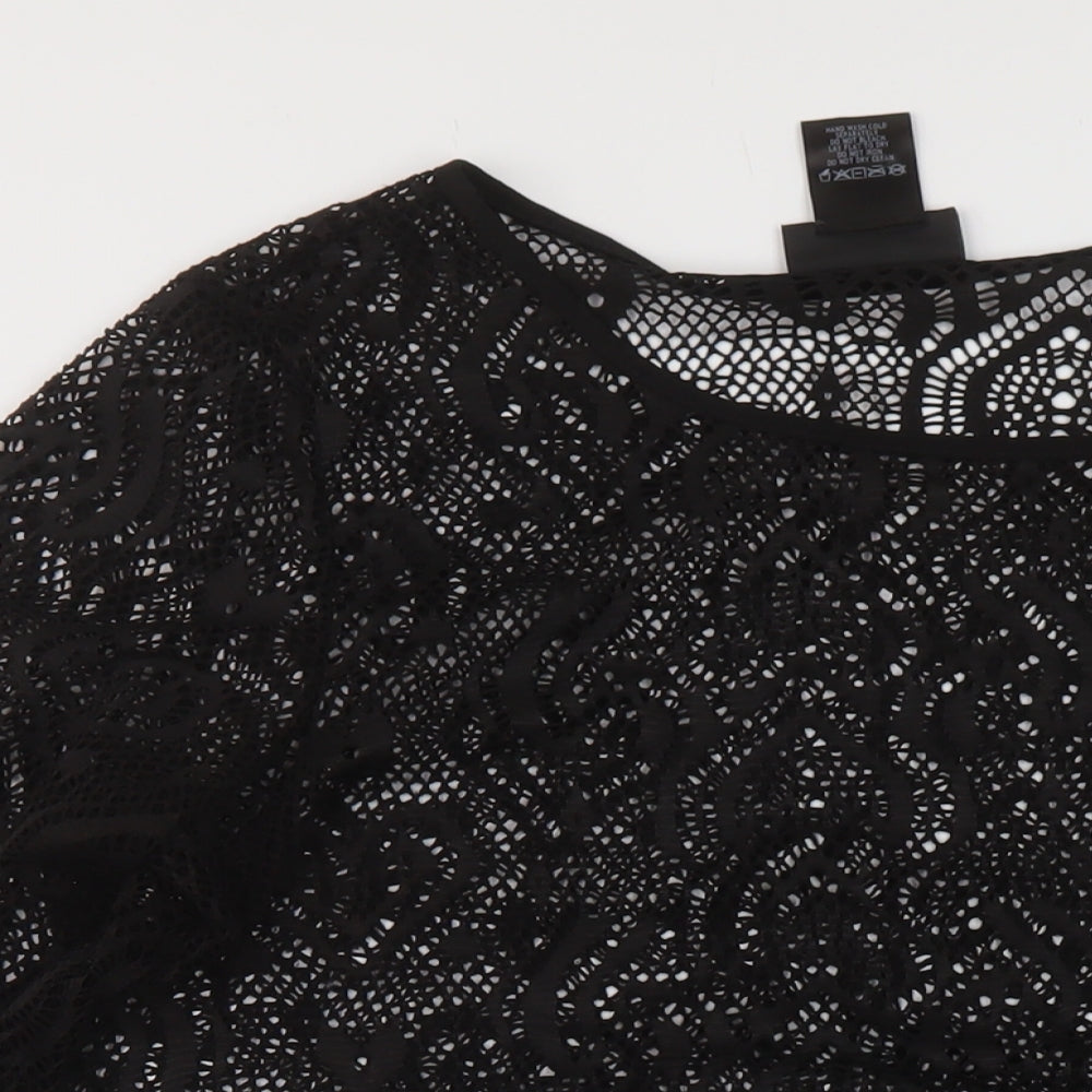 Attitudes Womens Black Polyester Basic Blouse Size L Round Neck