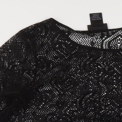 Attitudes Womens Black Polyester Basic Blouse Size L Round Neck