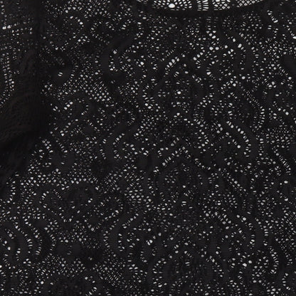 Attitudes Womens Black Polyester Basic Blouse Size L Round Neck