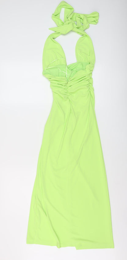 Zara Womens Green Polyester A-Line Size XS Halter Zip