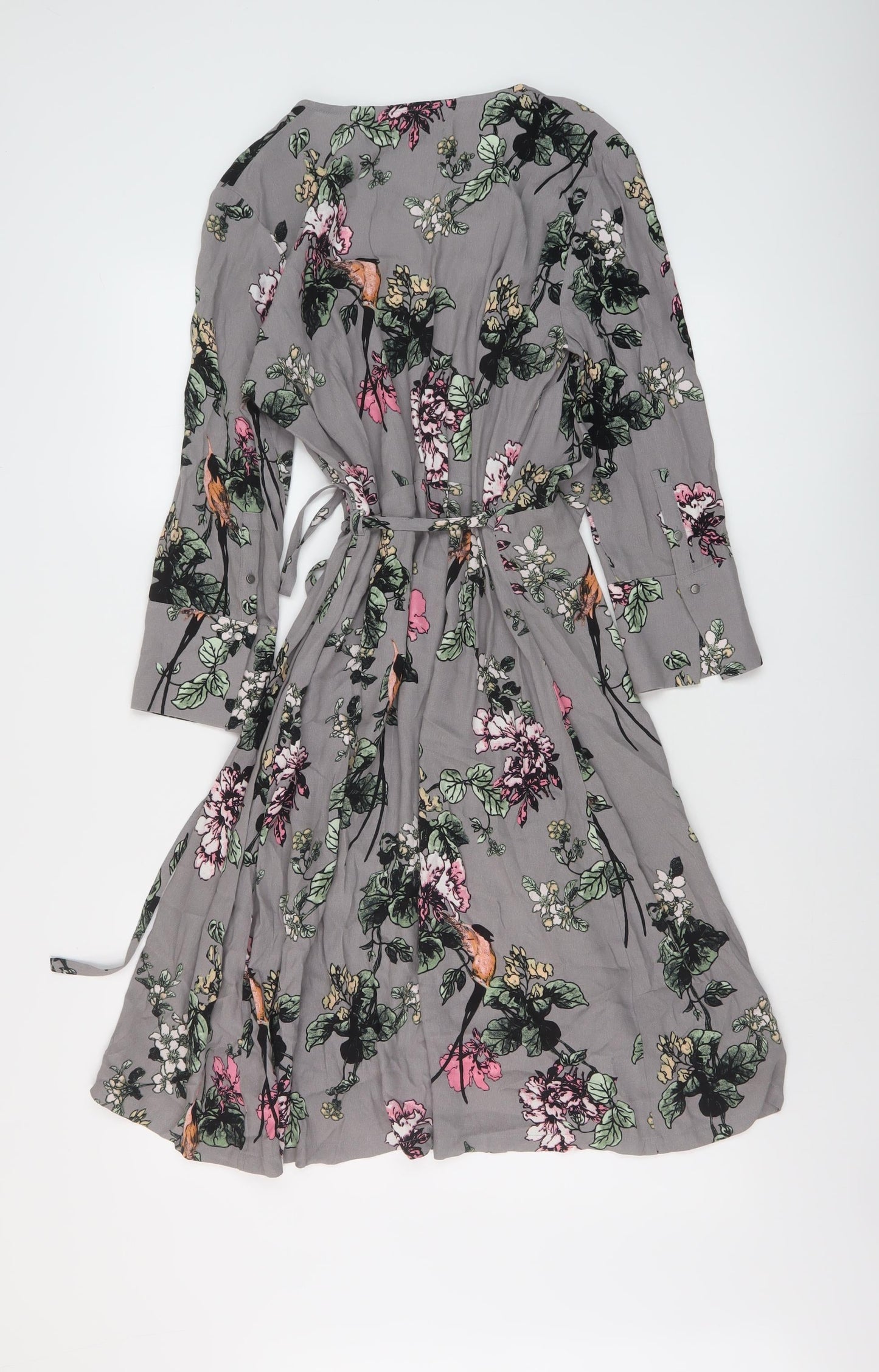 Soaked Womens Grey Floral Viscose Wrap Dress Size XS V-Neck Tie