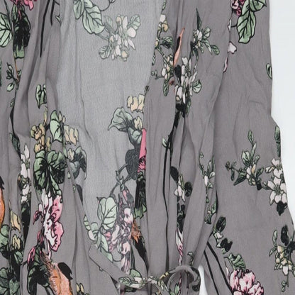 Soaked Womens Grey Floral Viscose Wrap Dress Size XS V-Neck Tie