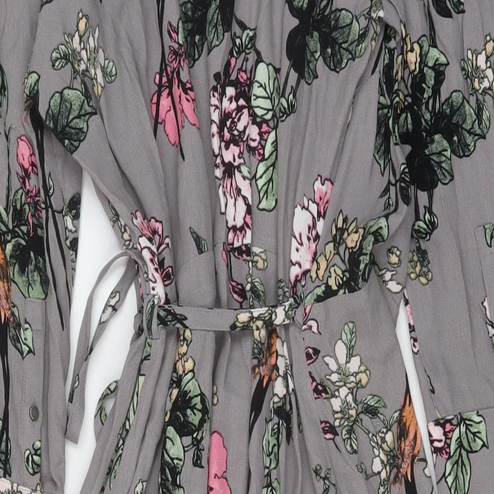 Soaked Womens Grey Floral Viscose Wrap Dress Size XS V-Neck Tie