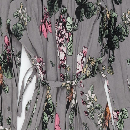 Soaked Womens Grey Floral Viscose Wrap Dress Size XS V-Neck Tie