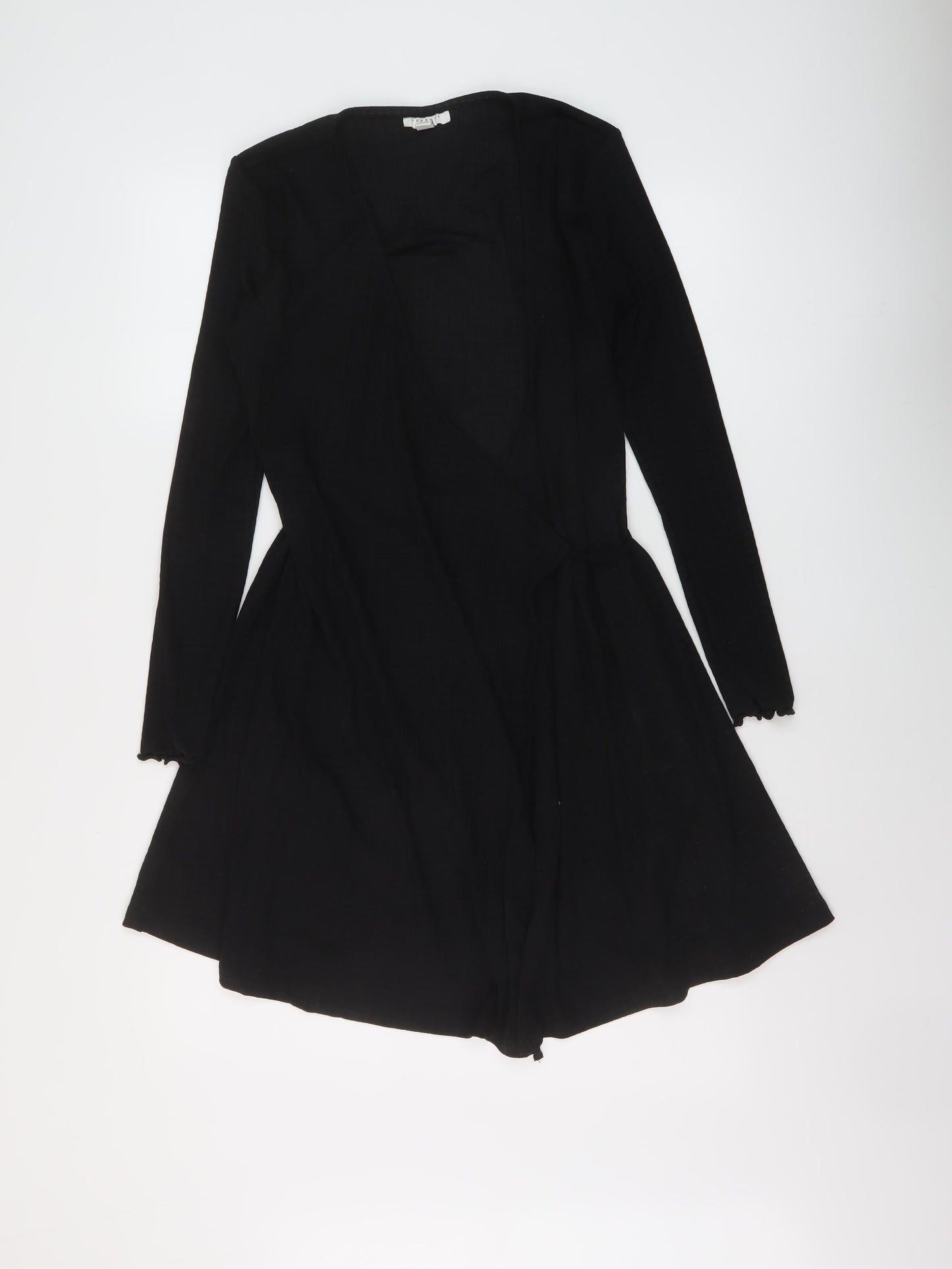 Topshop Womens Black Polyester Wrap Dress Size 10 V-Neck Tie
