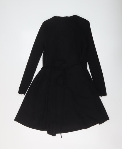 Topshop Womens Black Polyester Wrap Dress Size 10 V-Neck Tie