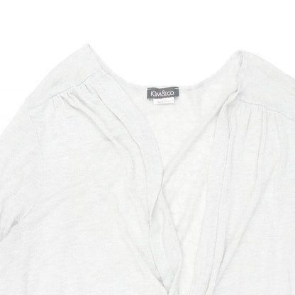 Kim&Co. Womens Grey V-Neck Viscose Cardigan Jumper Size 3XL