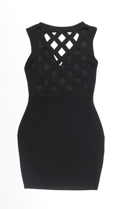 Cara Mia Womens Black Polyester Bodycon Size 10 V-Neck Pullover - Cut Out Back Detail