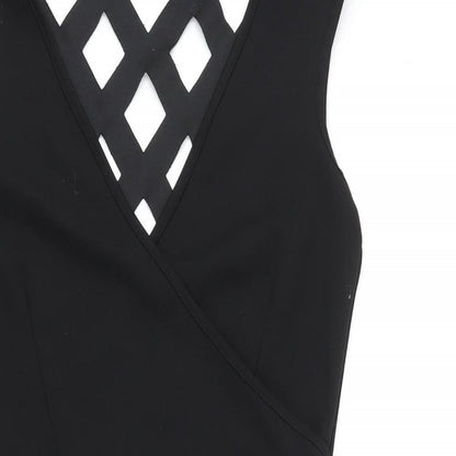 Cara Mia Womens Black Polyester Bodycon Size 10 V-Neck Pullover - Cut Out Back Detail