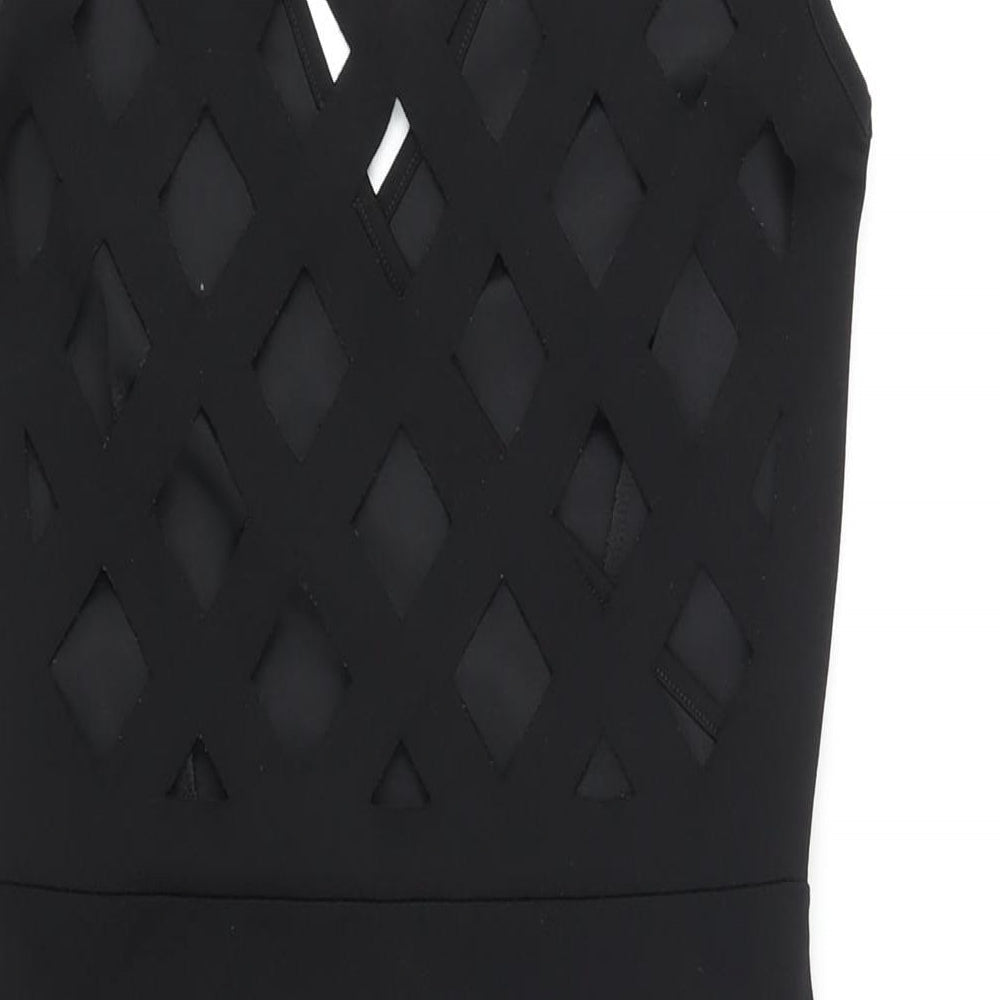 Cara Mia Womens Black Polyester Bodycon Size 10 V-Neck Pullover - Cut Out Back Detail