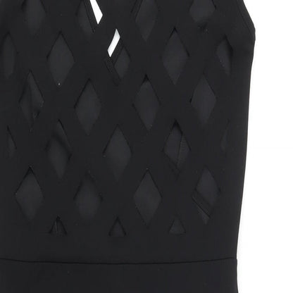 Cara Mia Womens Black Polyester Bodycon Size 10 V-Neck Pullover - Cut Out Back Detail