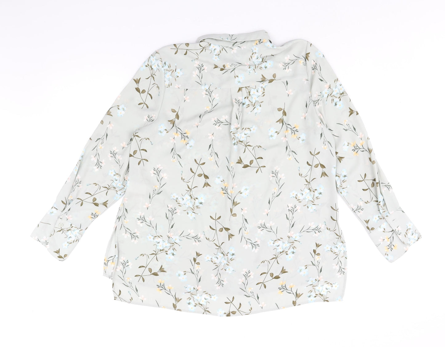 New Look Womens Green Floral Polyester Basic Blouse Size 14 Collared