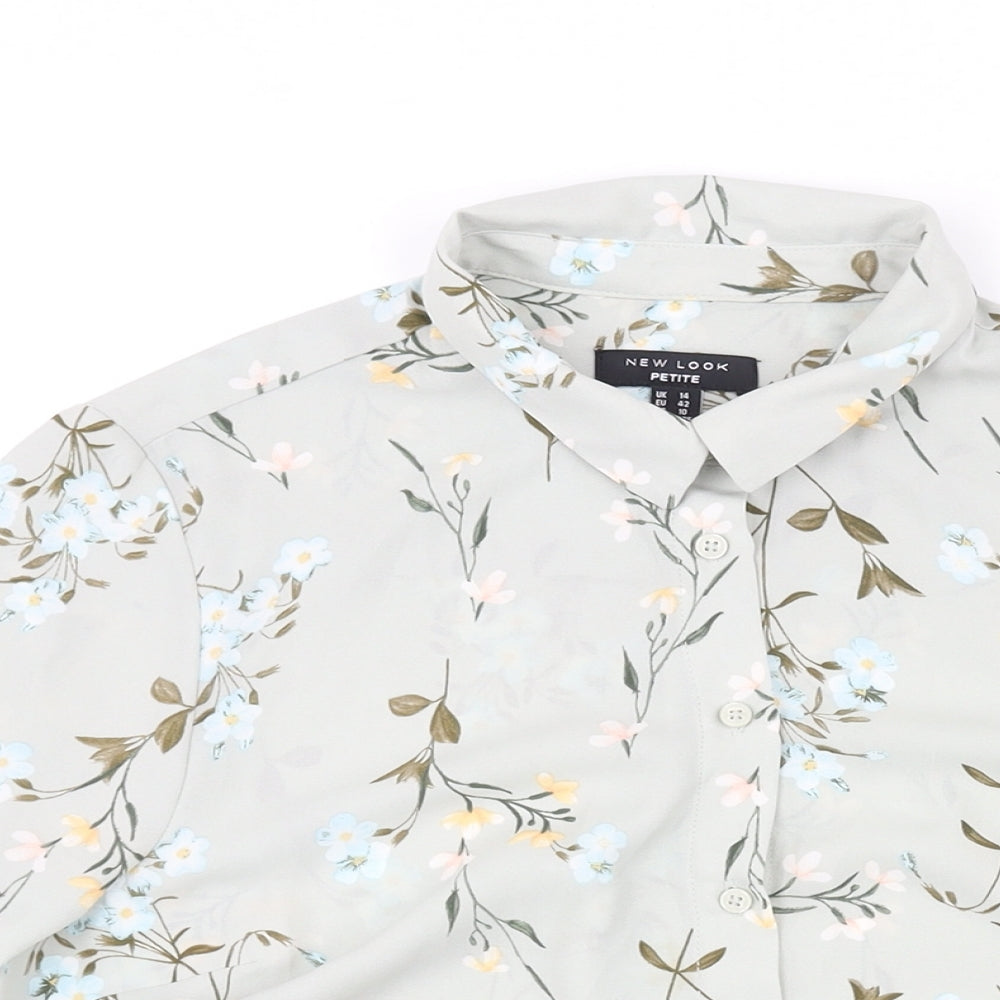 New Look Womens Green Floral Polyester Basic Blouse Size 14 Collared