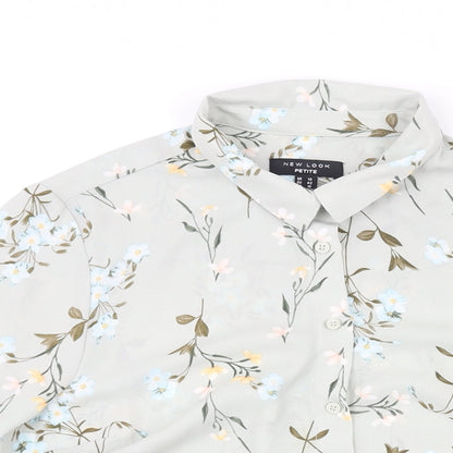 New Look Womens Green Floral Polyester Basic Blouse Size 14 Collared