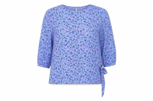 Bonmarché Womens Blue Geometric Polyester Basic Blouse Size 14 Round Neck - Floral Print Eyelet Asymmetric