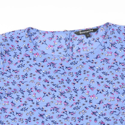 Bonmarché Womens Blue Geometric Polyester Basic Blouse Size 14 Round Neck - Floral Print Eyelet Asymmetric