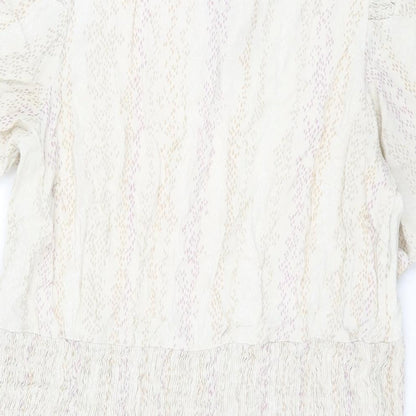 Marks and Spencer Womens Beige Geometric Viscose Shift Size 14 Round Neck Button - Pocket Rouched