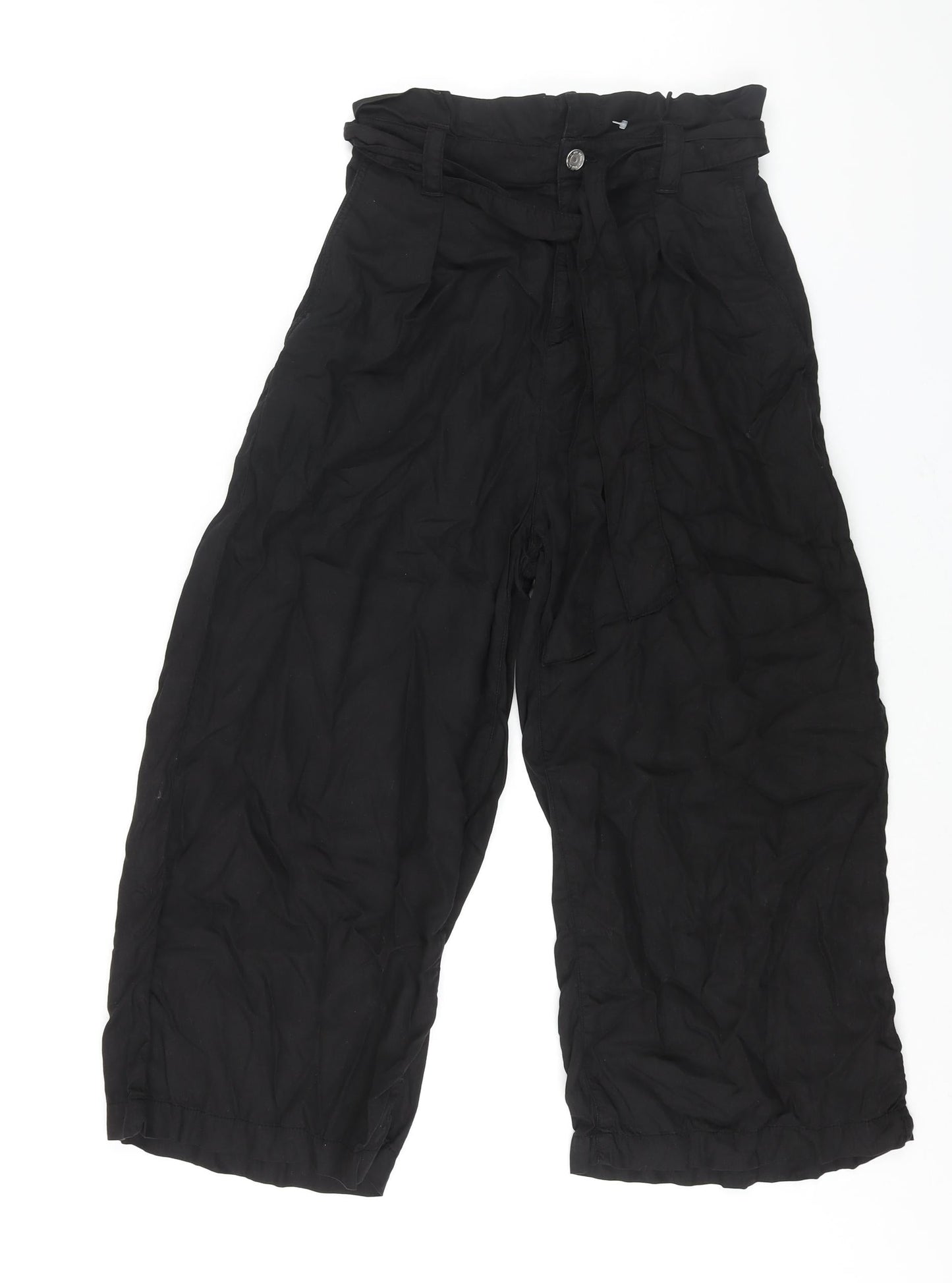 Womens UK Size S Zara Regular Fit Cropped Black Trousers