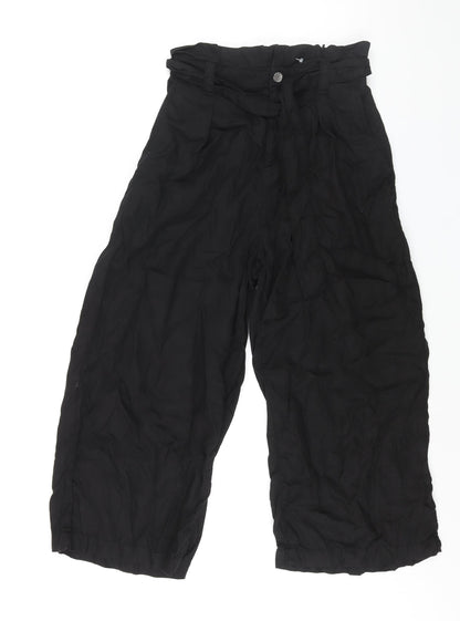 Womens UK Size S Zara Regular Fit Cropped Black Trousers