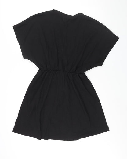 H&M Womens Black Polyester Wrap Dress Size M V-Neck Pullover