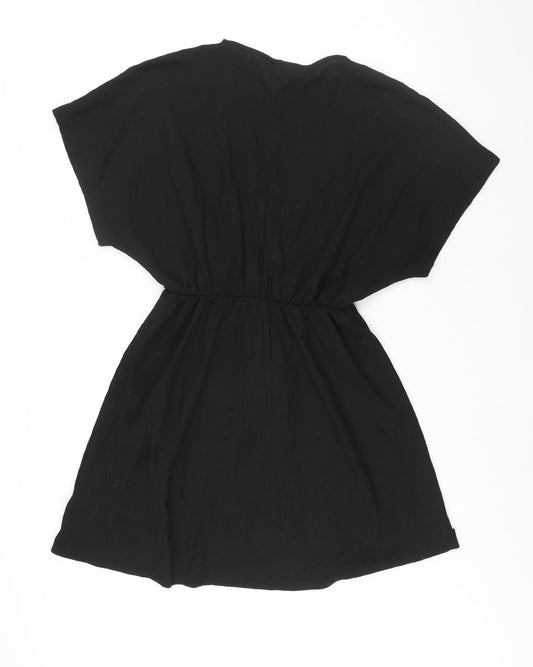 H&M Womens Black Polyester Wrap Dress Size M V-Neck Pullover