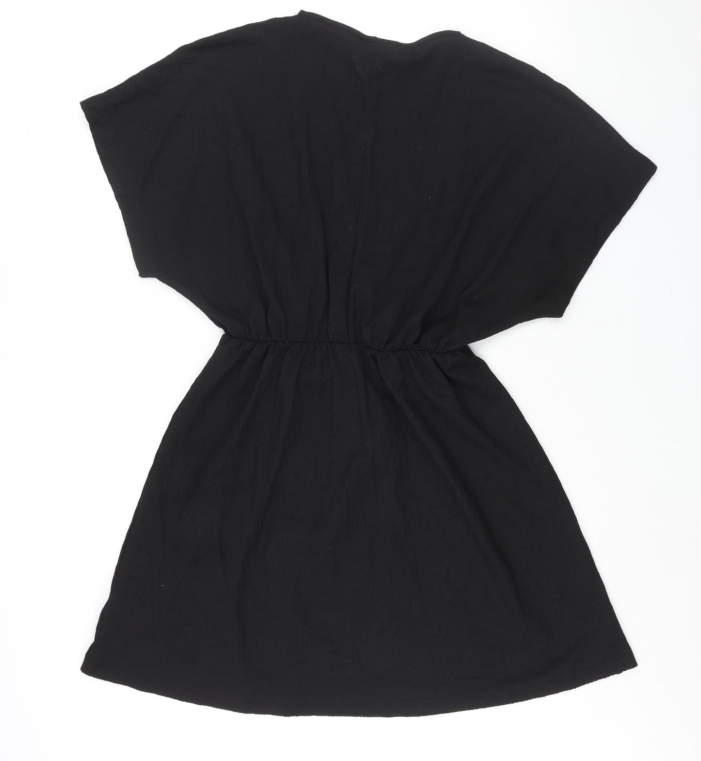 H&M Womens Black Polyester Wrap Dress Size M V-Neck Pullover