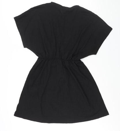 H&M Womens Black Polyester Wrap Dress Size M V-Neck Pullover