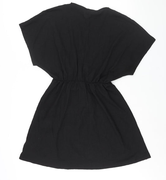 H&M Womens Black Polyester Wrap Dress Size M V-Neck Pullover