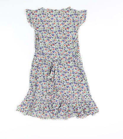 Dorothy Perkins Womens Multicoloured Floral Cotton Mini Size 10 V-Neck Pullover - Frill Belted