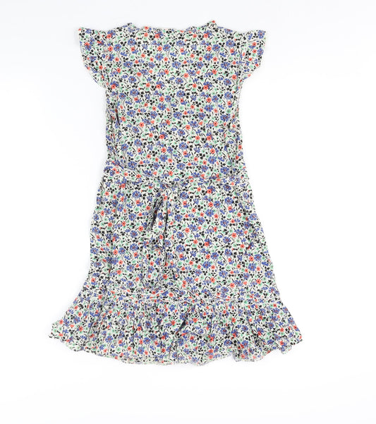 Dorothy Perkins Womens Multicoloured Floral Cotton Mini Size 10 V-Neck Pullover - Frill Belted