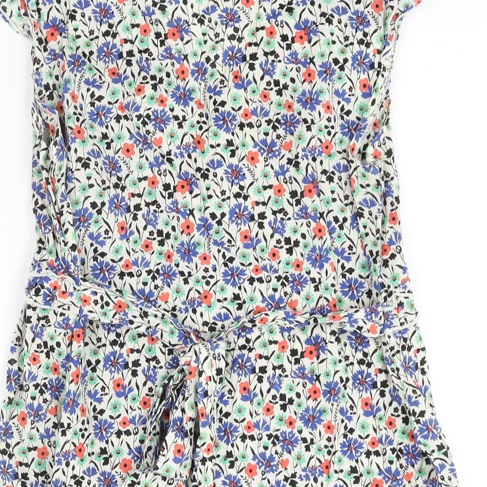 Dorothy Perkins Womens Multicoloured Floral Cotton Mini Size 10 V-Neck Pullover - Frill Belted