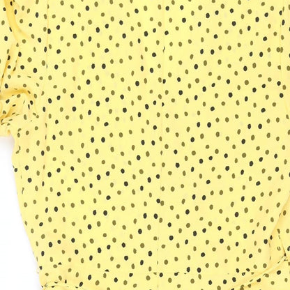 Mango Womens Yellow Polka Dot Polyester Wrap Dress Size M V-Neck Tie