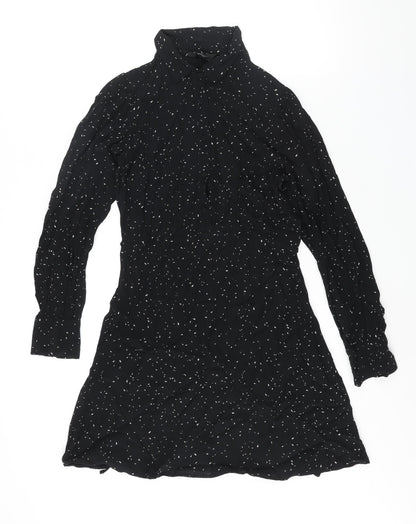 New Look Womens Black Geometric Viscose A-Line Size 8 Collared Button - Belted
