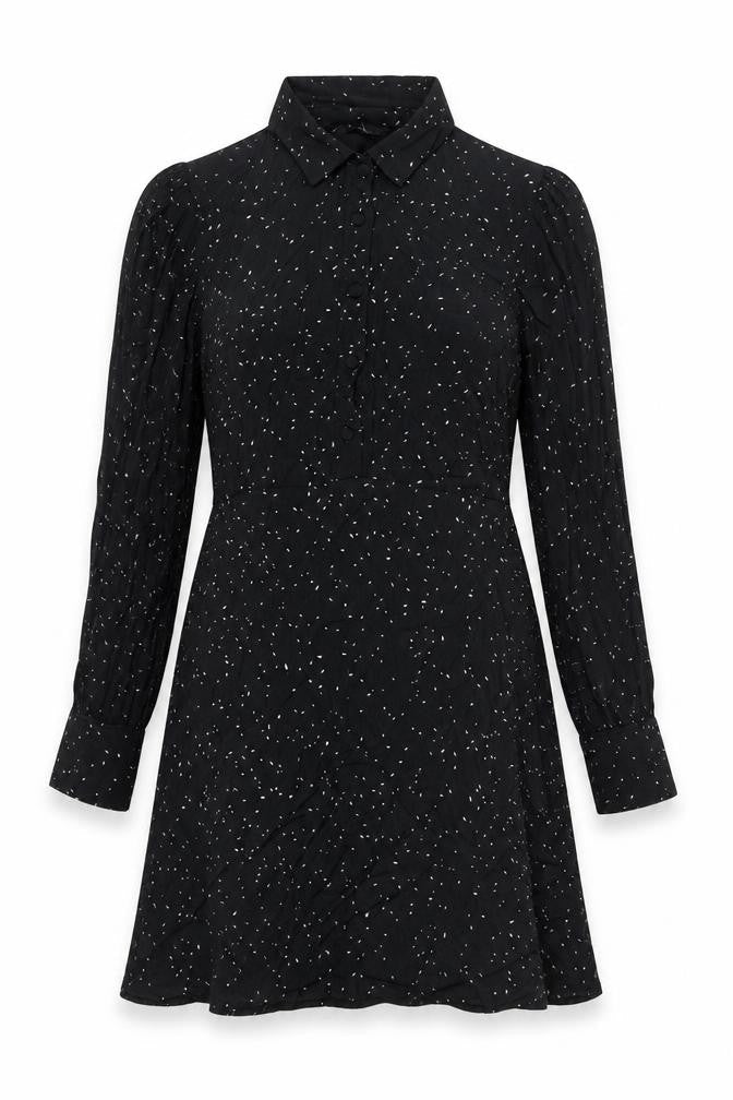 New Look Womens Black Geometric Viscose A-Line Size 8 Collared Button - Belted