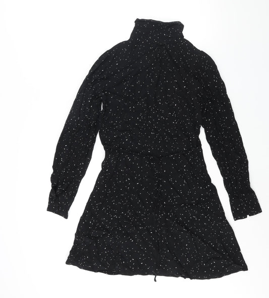 New Look Womens Black Geometric Viscose A-Line Size 8 Collared Button - Belted