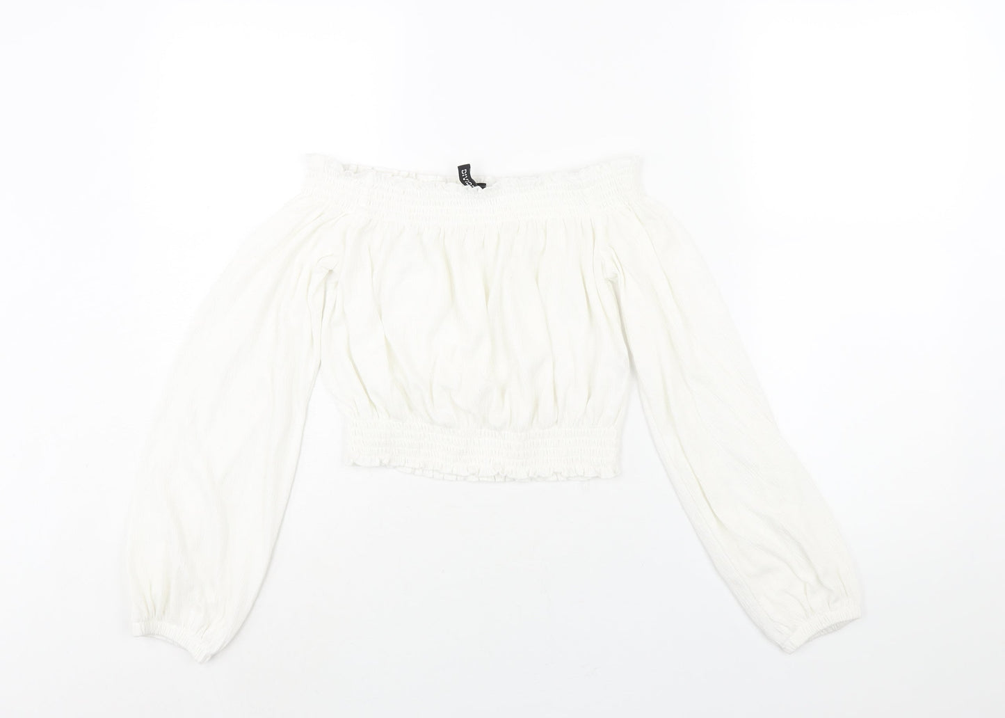 Divided by H&M Womens White Polyester Cropped Blouse Size S Off the Shoulder - Rouched