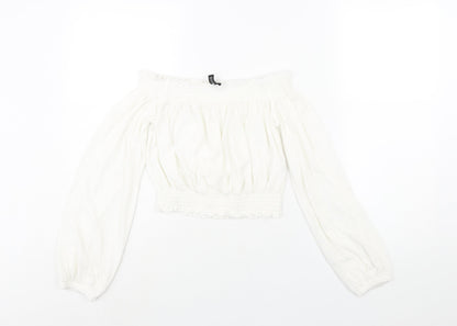 Divided by H&M Womens White Polyester Cropped Blouse Size S Off the Shoulder - Rouched