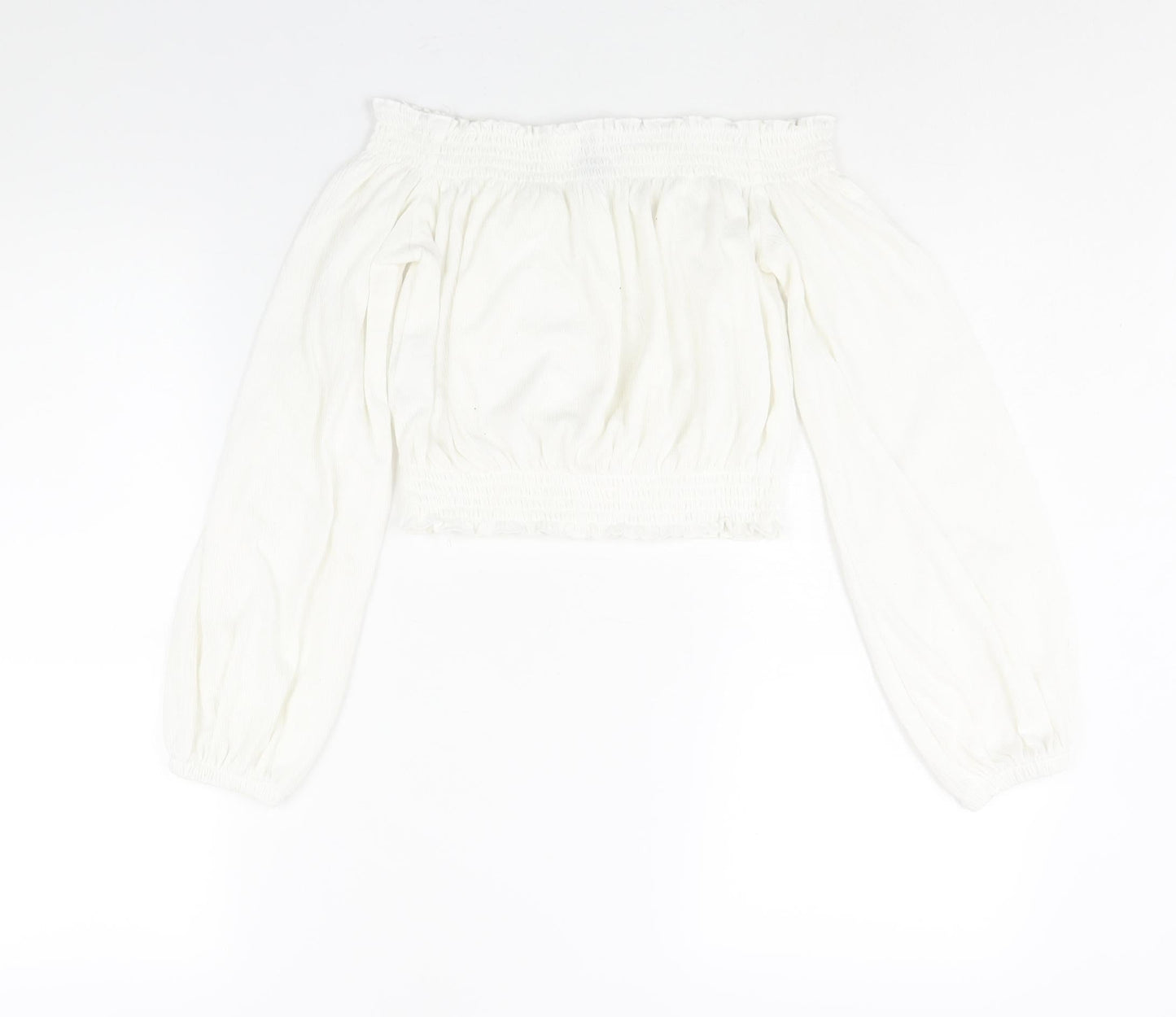 Divided by H&M Womens White Polyester Cropped Blouse Size S Off the Shoulder - Rouched