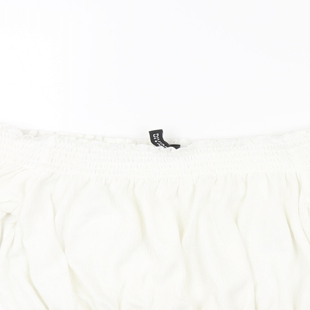Divided by H&M Womens White Polyester Cropped Blouse Size S Off the Shoulder - Rouched