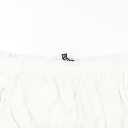 Divided by H&M Womens White Polyester Cropped Blouse Size S Off the Shoulder - Rouched