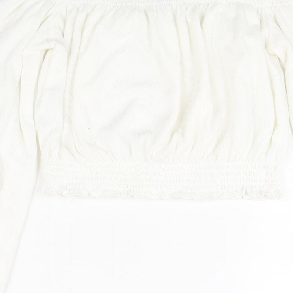 Divided by H&M Womens White Polyester Cropped Blouse Size S Off the Shoulder - Rouched