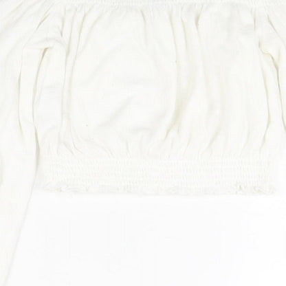 Divided by H&M Womens White Polyester Cropped Blouse Size S Off the Shoulder - Rouched