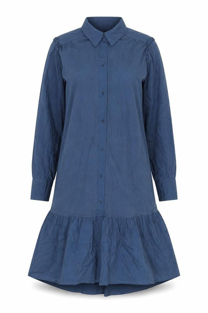 Zara Womens Blue Cotton Shirt Dress Size M Collared Button - Frill