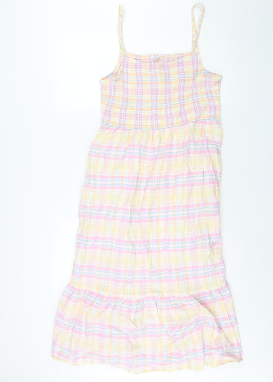 Cotton On Womens Multicoloured Check Cotton Shift Size L Square Neck Pullover - Rouched Bodice