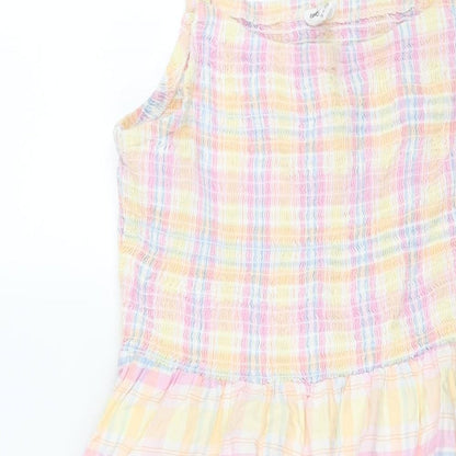 Cotton On Womens Multicoloured Check Cotton Shift Size L Square Neck Pullover - Rouched Bodice