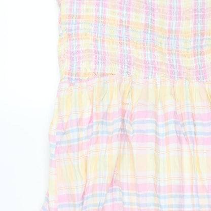 Cotton On Womens Multicoloured Check Cotton Shift Size L Square Neck Pullover - Rouched Bodice