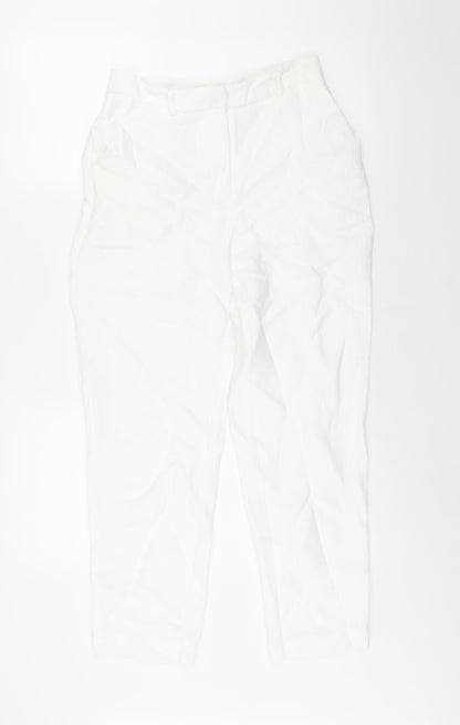 NA-KD Womens White Viscose Trousers Size 8 L28 in Regular Zip - Textured