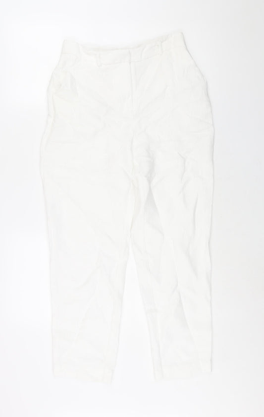 NA-KD Womens White Viscose Trousers Size 8 L28 in Regular Zip - Textured